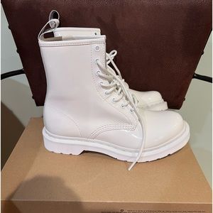 Dr. Marten white patent leather lace up boots. NWOT